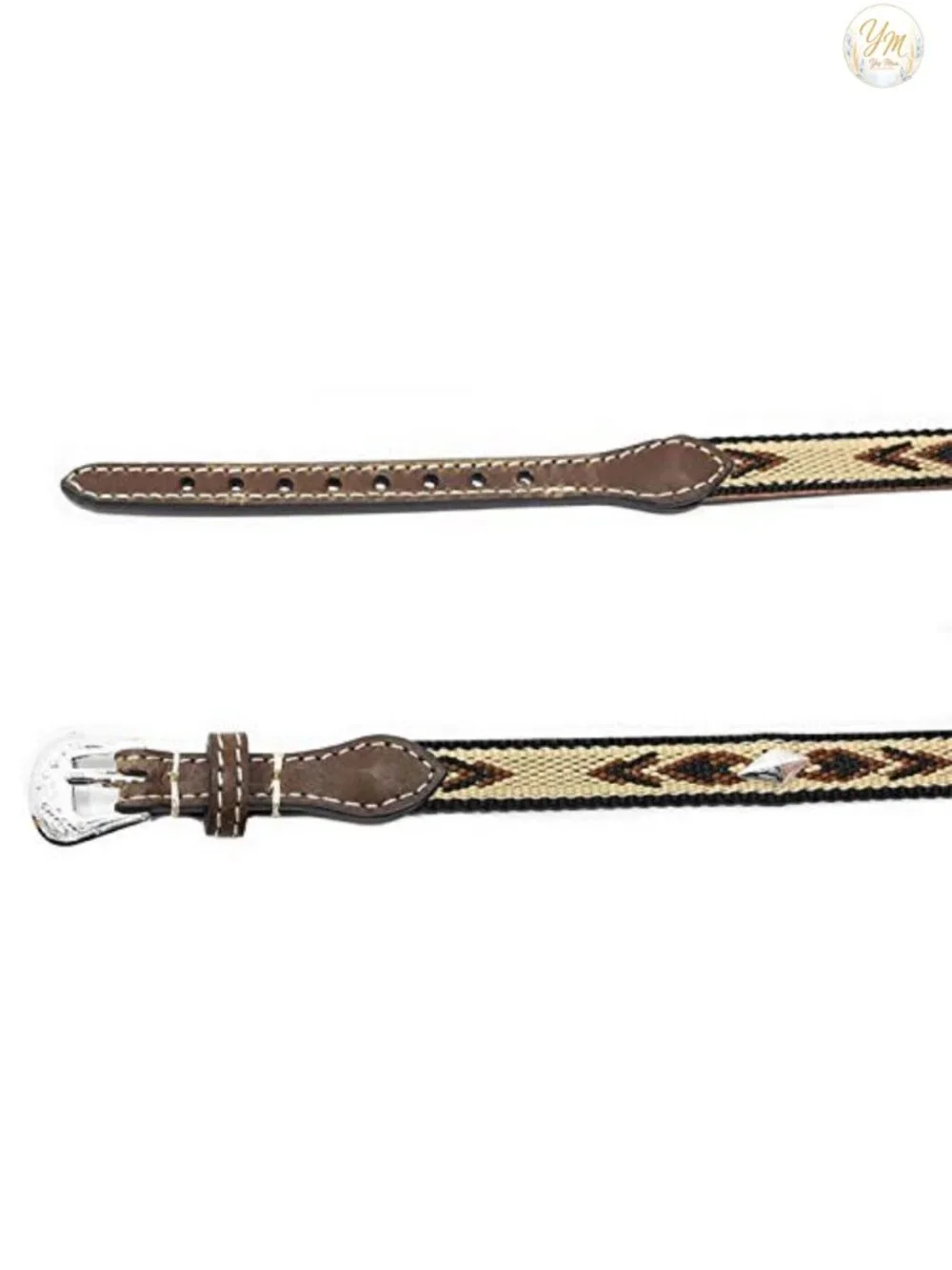 Leather Hatband with Embroidered Aztec Pattern and Diamond Conchos - 27